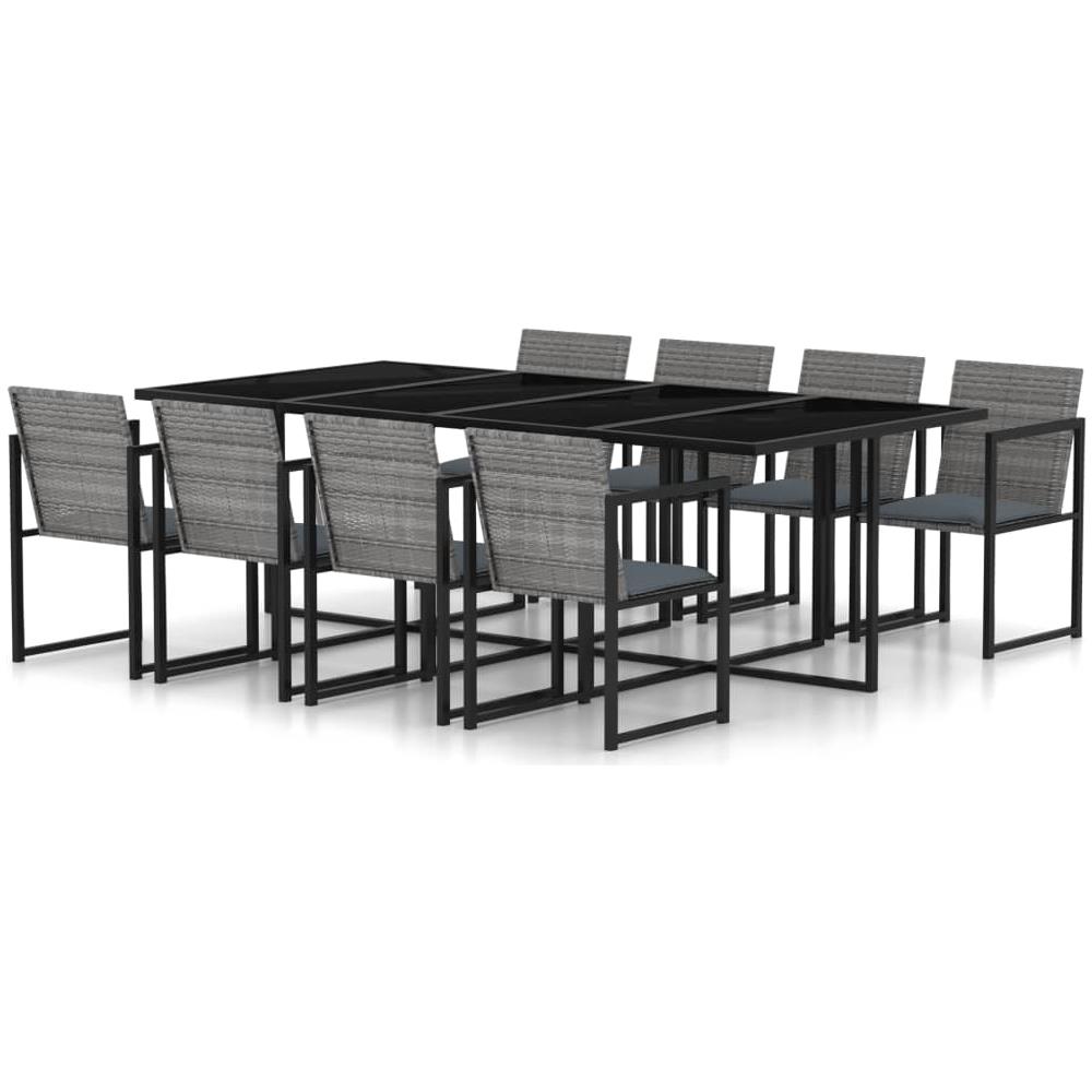 Set da Pranzo da Giardino 9 pz con Cuscini in Polyrattan Grigio - Foto 1