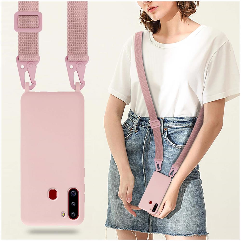 Catena Di Telefoni Cellulari Compatibile Con Samsung Galaxy A21 In Liquid Rosa - Coperchio Di Protezione In Silicone Con Cordino Regolabile In Lunghezza - Foto 7