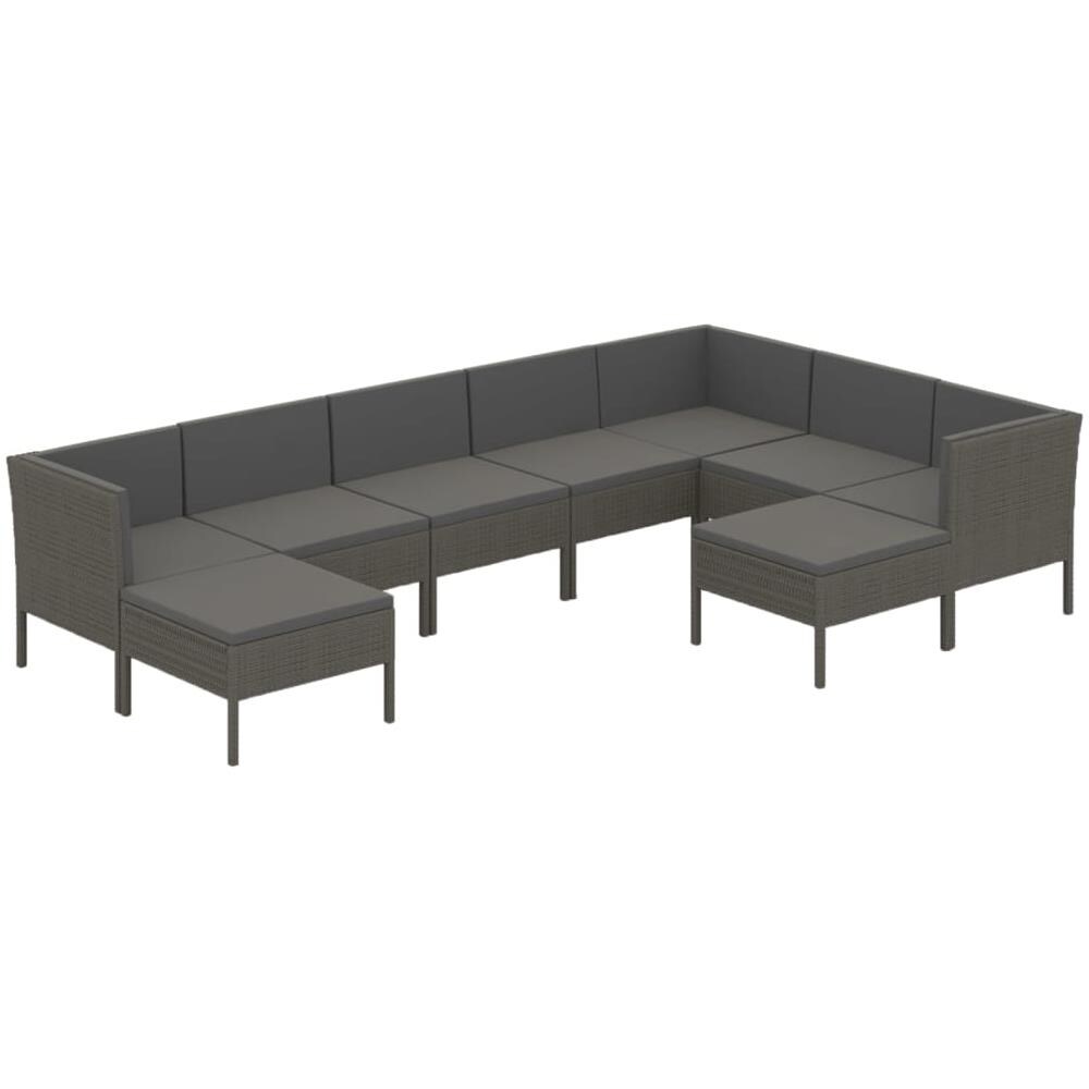 Set Divani Da Giardino 9 Pz Con Cuscini In Polyrattan Grigio - Foto 2