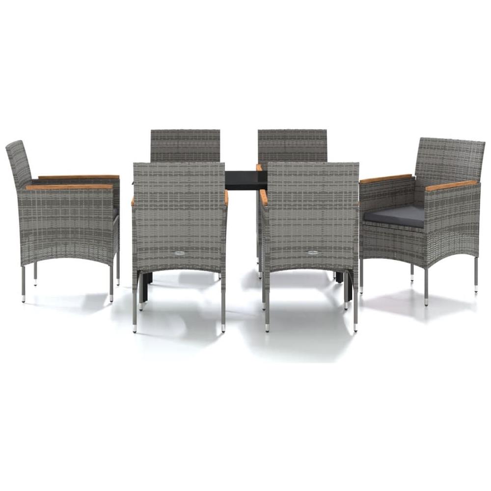 Set Da Pranzo Per Giardino 7 Pz Con Cuscini Grigio E Nero - Foto 2