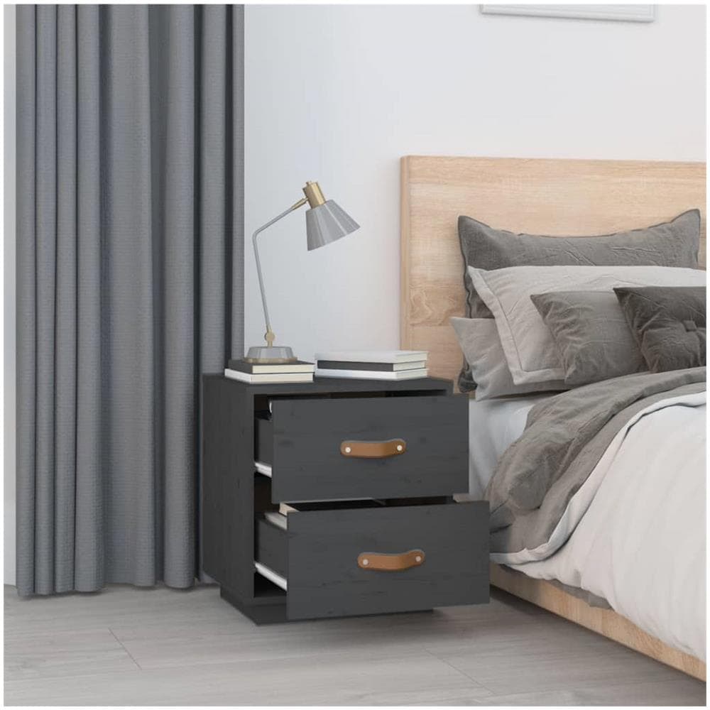 Comodino Grigio 40x34x45 Cm In Legno Massello Di Pino - Foto 2