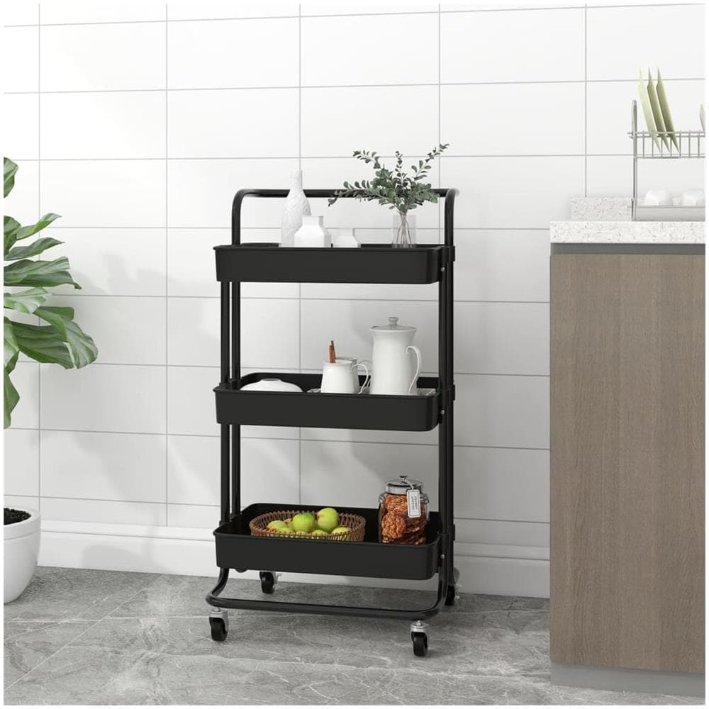 Carrello Da Cucina 3 Ripiani Nero 42x25x83,5 Cm Ferro E Abs - Foto 1