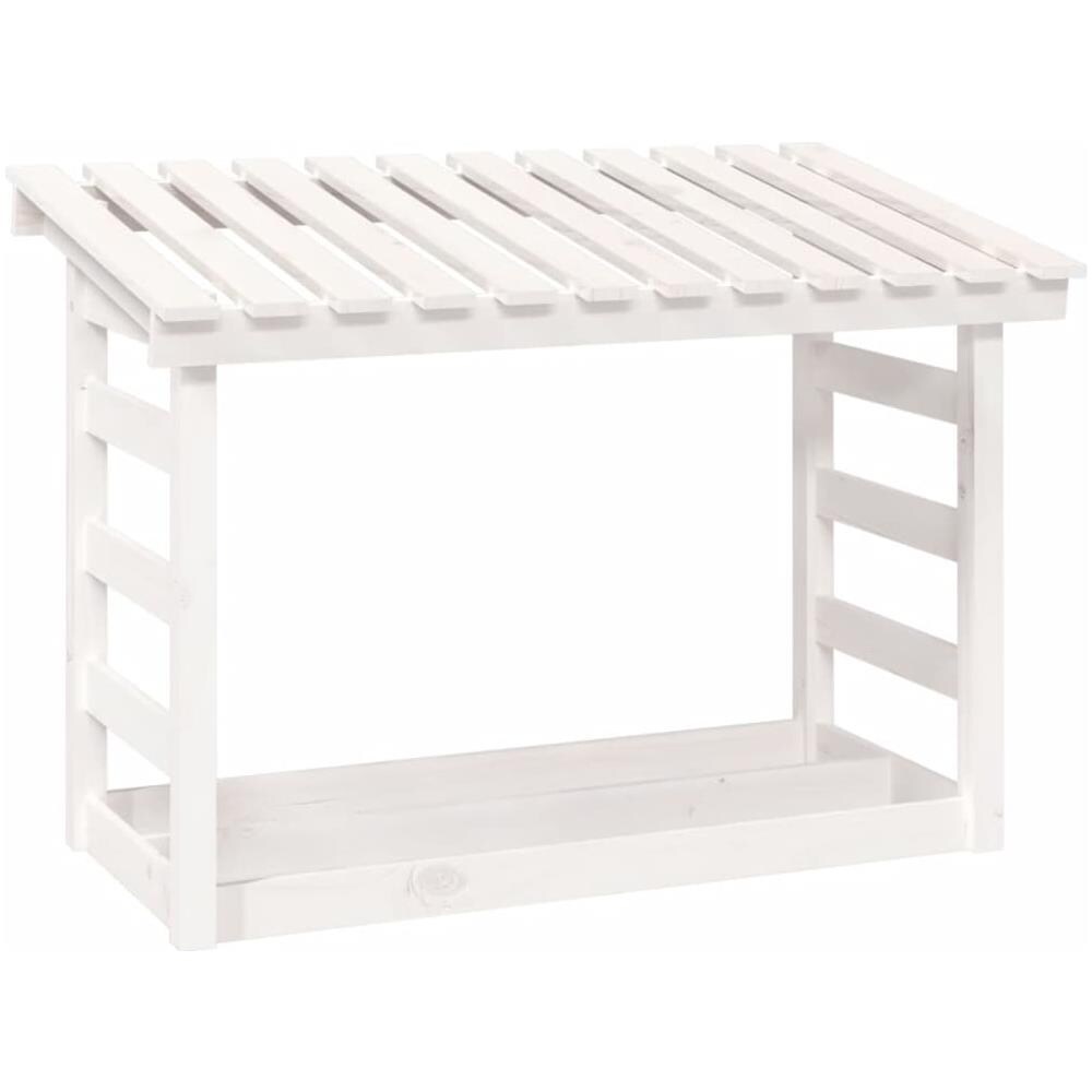 Portalegna Bianco 108x64,5x78 Cm In Legno Massello Di Pino - Foto 2