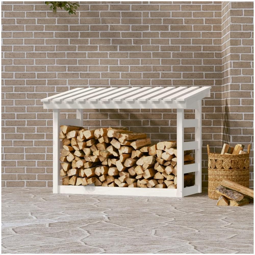 Portalegna Bianco 108x64,5x78 Cm In Legno Massello Di Pino - Foto 1