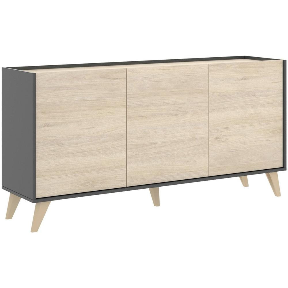 Credenza Avez, Buffet Da Soggiorno, Madia Moderna Da Salotto A 3 Ante, 155x43h75 Cm, Rovere E Antracite - Foto 2