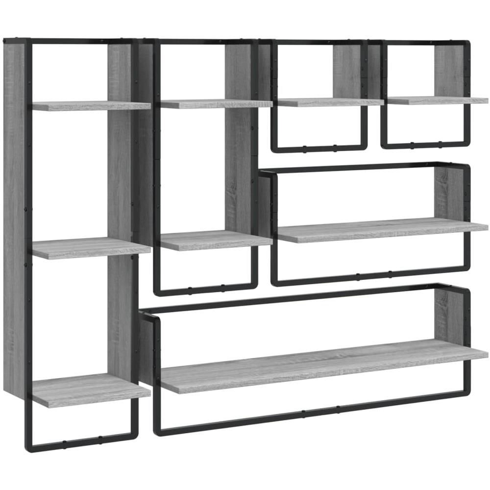 Set Mensole Parete Con Aste 6pz Grigio Sonoma Legno Multistrato - Foto 2