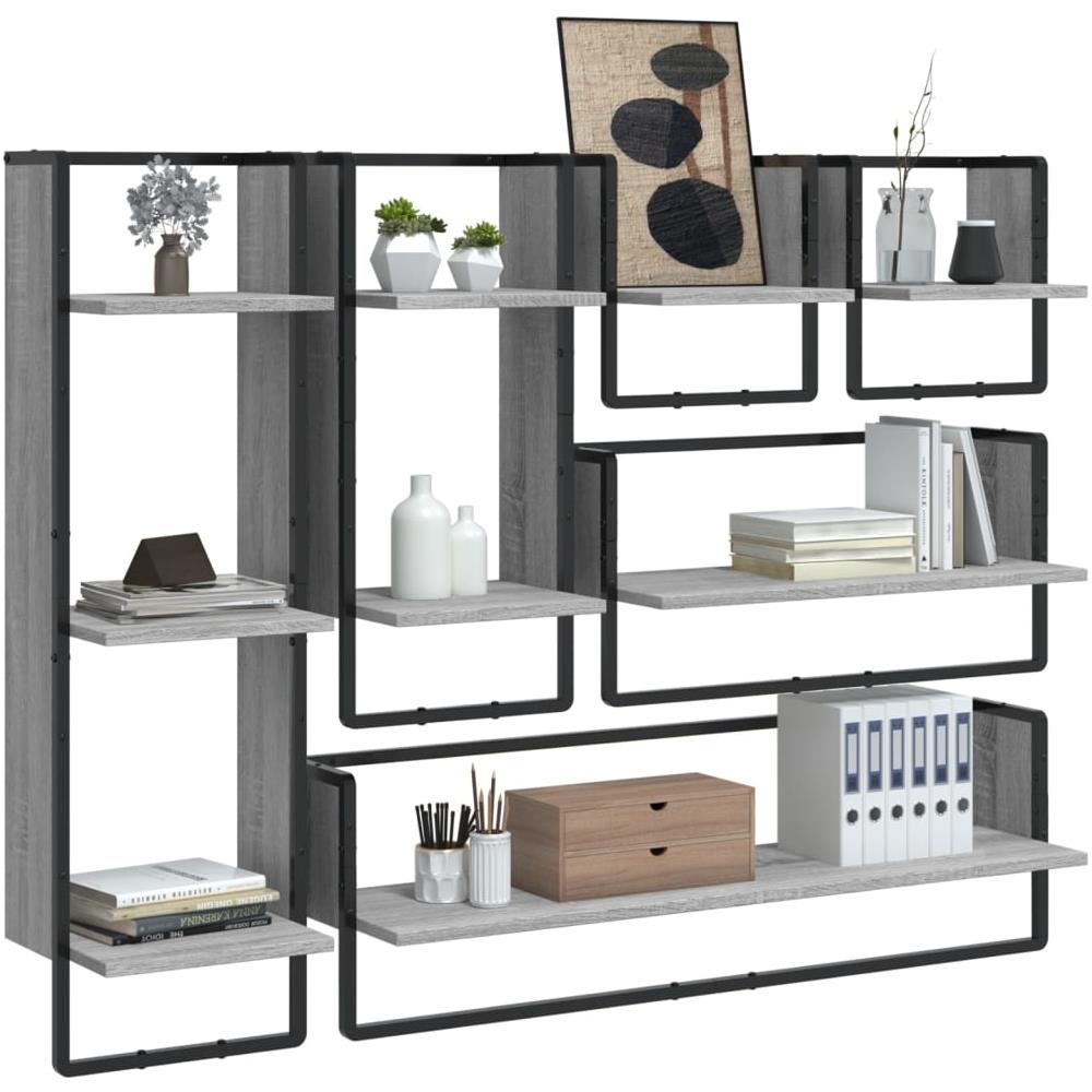 Set Mensole Parete Con Aste 6pz Grigio Sonoma Legno Multistrato - Foto 3