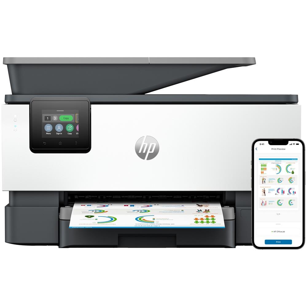 OfficeJet Pro Stampante multifunzione 9125e, Colore, Stampante per Piccole e medie imprese, Stampa, copia, scansione, fax, +; idonea a Instant Ink; stampa da smartphone o tablet; touchscreen; Scansione Smart Advance; Instant Paper; porta unità flash USB anteriore; Stampa fronte /retro; scansione fronte /retro; alimentatore automatico di documenti; Fax - Foto 1