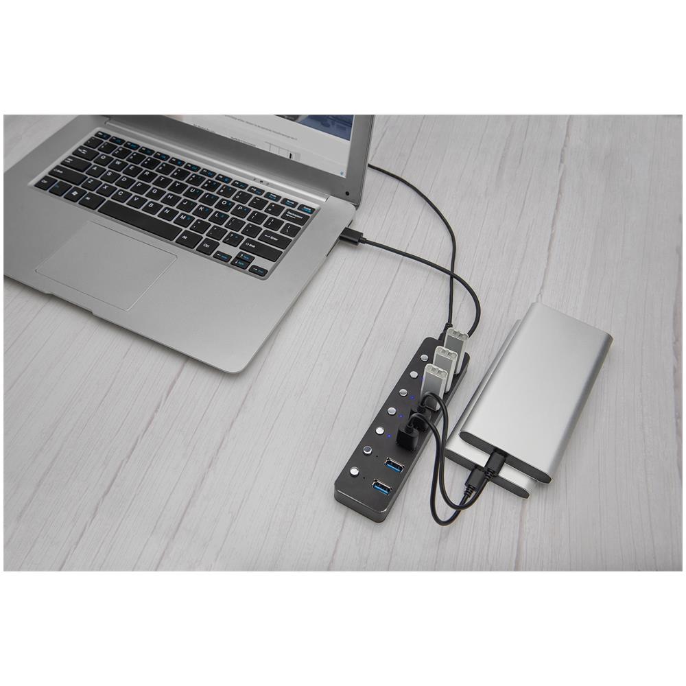 Hub USB 3.0, 7 porte, attivabile, alloggiamento in alluminio - Foto 6