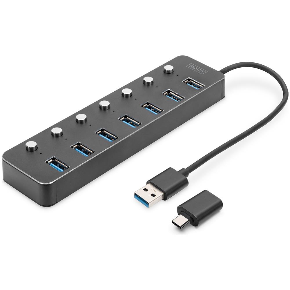 Hub USB 3.0, 7 porte, attivabile, alloggiamento in alluminio - Foto 1