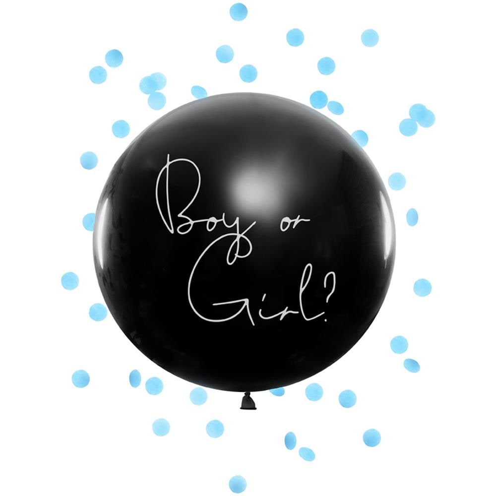 Partydeco - Palloncino Gigante Nero Boy Or Girl Coriandoli Blu - Foto 1