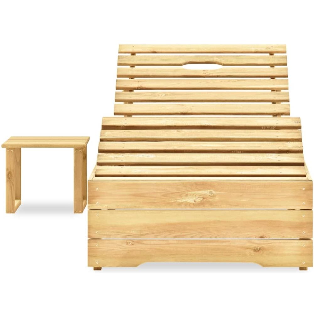 Lettino Prendisole E Tavolino In Legno Di Pino Impregnato - Foto 2