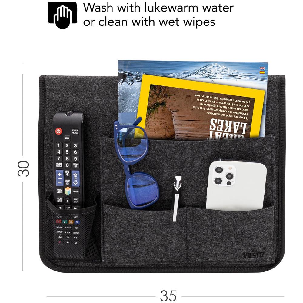 Comodino Da Appendere Al Letto Portaoggetti In Feltro, Organizer Per Casa, Ufficio, Dormitorio, Tasca Portaoggetti Letto, Tasca Telecomandi Da Divano, Organizer Da Bracciolo, Grigio Scuro - Foto 6