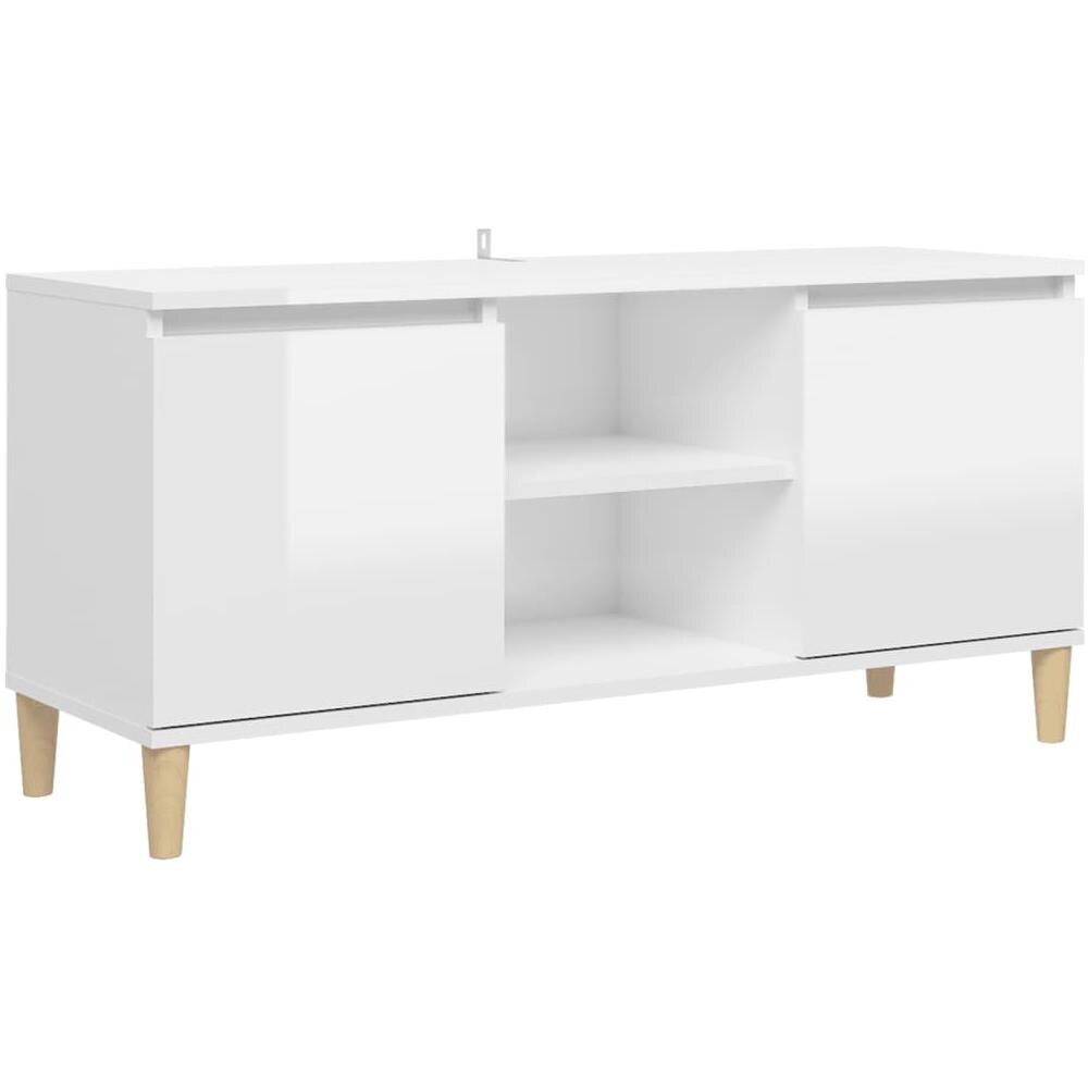 Mobile TV con Gambe Legno Massello Bianco Lucido 103,5x35x50 cm - Foto 1