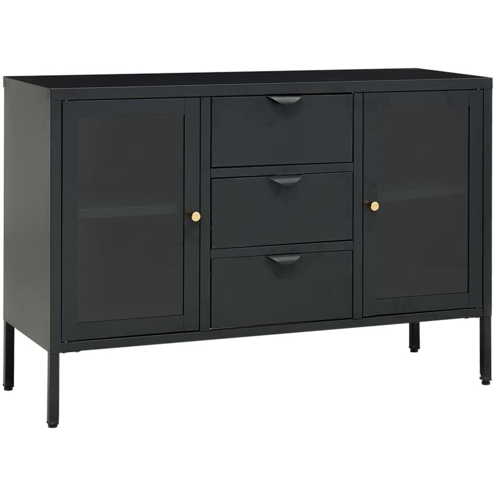 Credenza Antracite 105x35x70 Cm In Acciaio E Vetro Temperato - Foto 2
