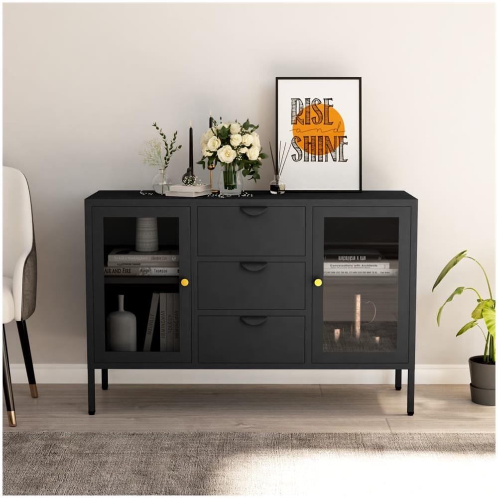 Credenza Antracite 105x35x70 Cm In Acciaio E Vetro Temperato - Foto 1