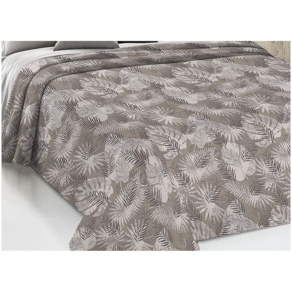 Copriletto Piquet Primavera Estate 100% Cotone Disegno Tropical Felce Matrimoniale Beige - Foto 2