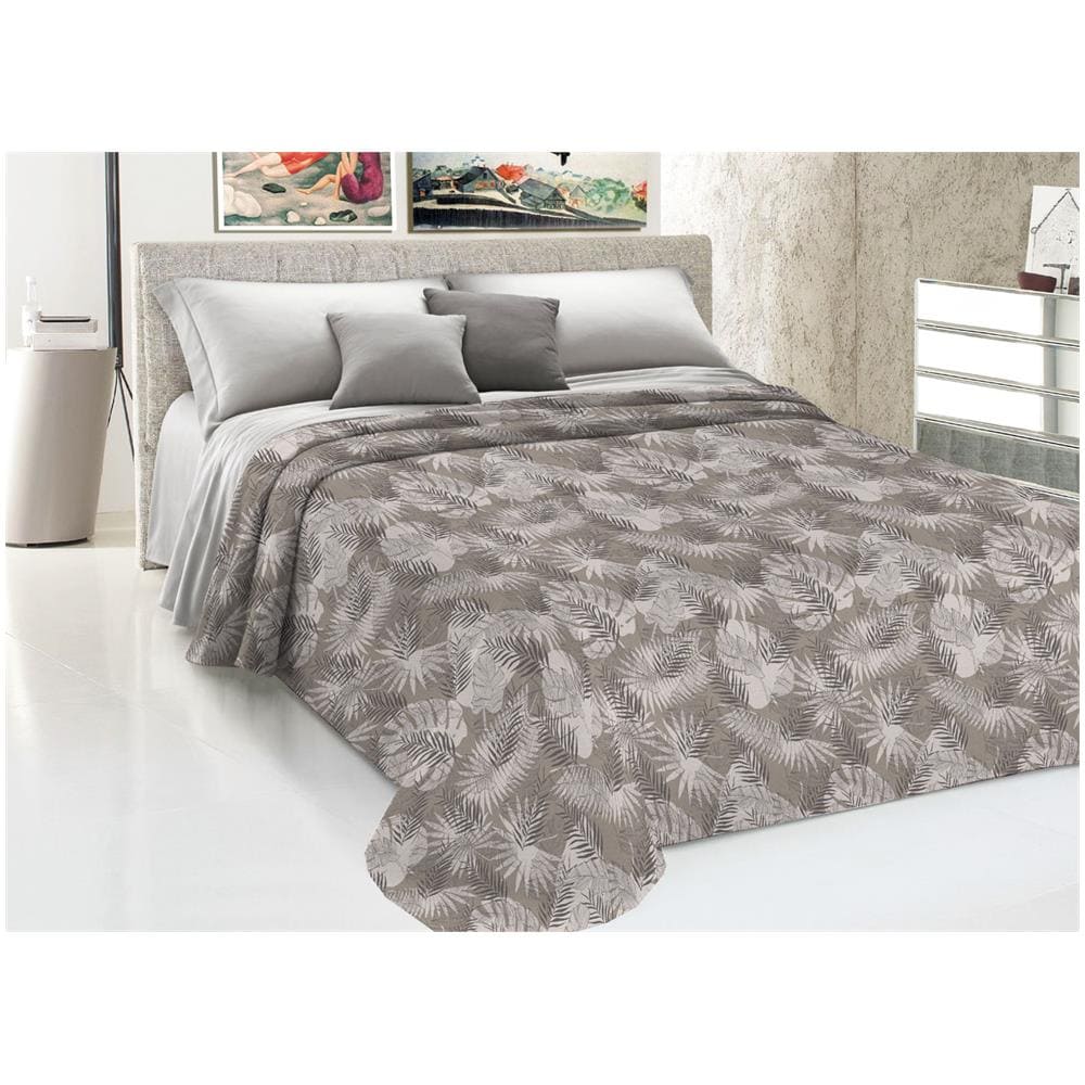 Copriletto Piquet Primavera Estate 100% Cotone Disegno Tropical Felce Matrimoniale Beige - Foto 1