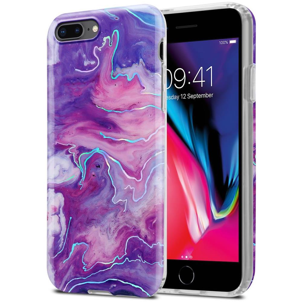 Custodia Compatibile Con Apple Iphone 8 Plus / 7 Plus / 7s Plus In Marmo Rosa Viola No. 19 - Coperchio Protettivo In Silicone Tpu Con Motivo A Mosaico - Foto 1