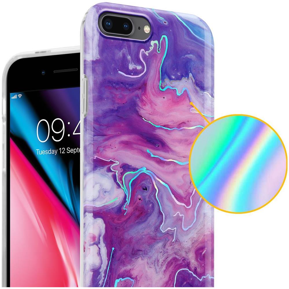 Custodia Compatibile Con Apple Iphone 8 Plus / 7 Plus / 7s Plus In Marmo Rosa Viola No. 19 - Coperchio Protettivo In Silicone Tpu Con Motivo A Mosaico - Foto 2