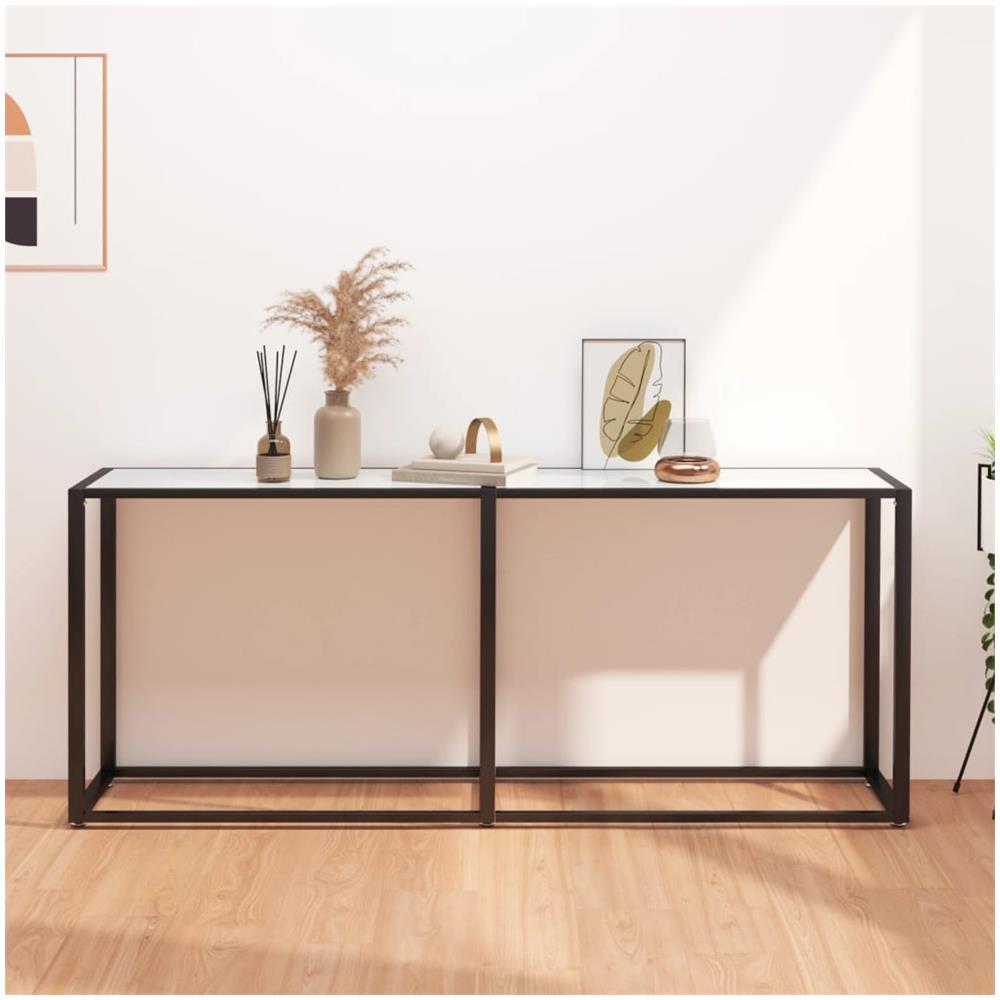 Tavolo Consolle Bianco Marmo 180x35x75,5 Cm In Vetro Temperato - Foto 1