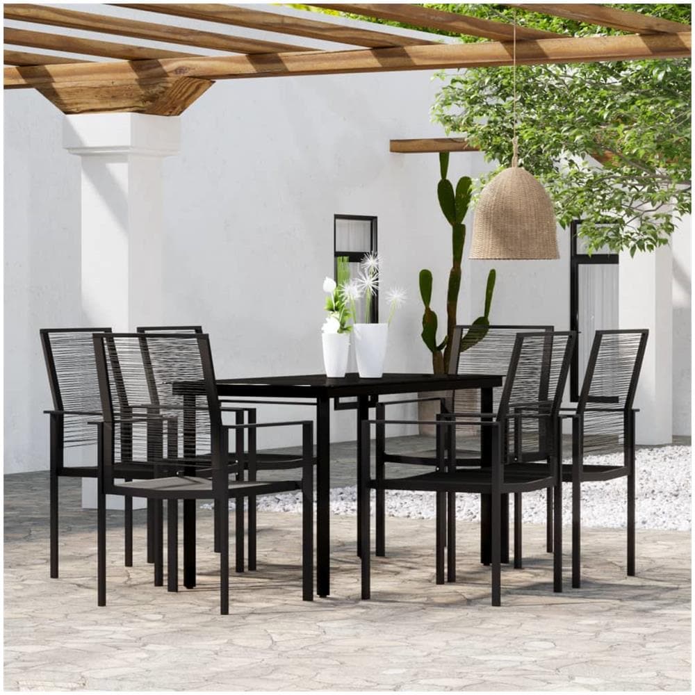 Set Mobili Da Pranzo Per Giardino 7 Pz Nero - Foto 1