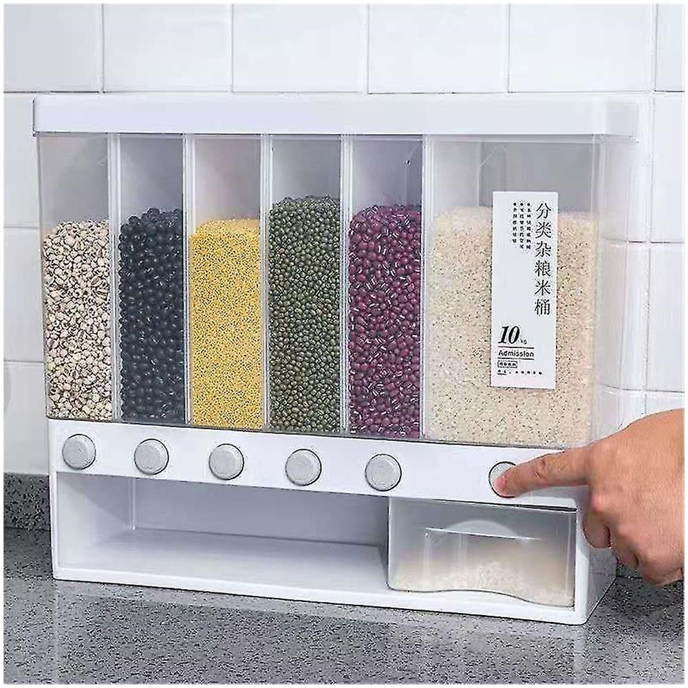 Dispenser rotante per cereali secchi da banco - Serbatoio per cereali a 6 griglie per lenticchie, riso