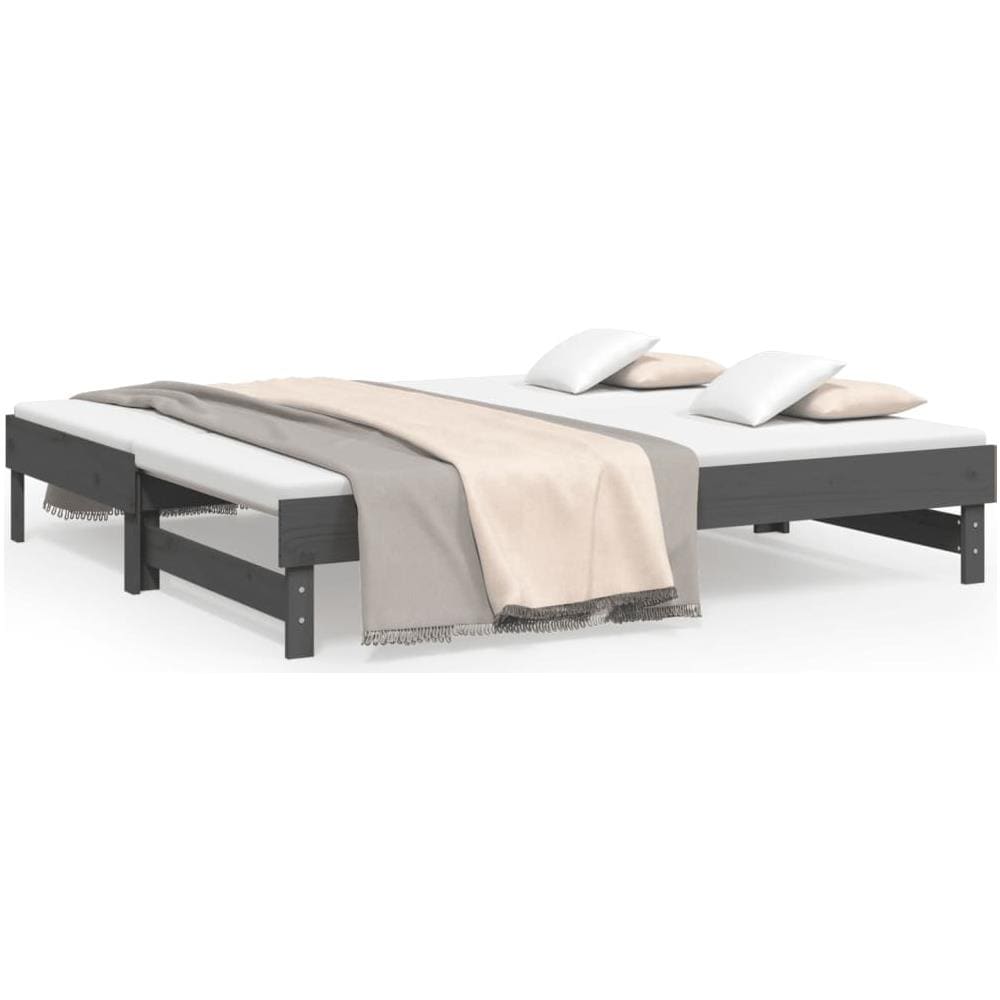 Dormeuse Estraibile Grigia 2x (90x190) Cm Legno Massello Di Pino - Foto 2