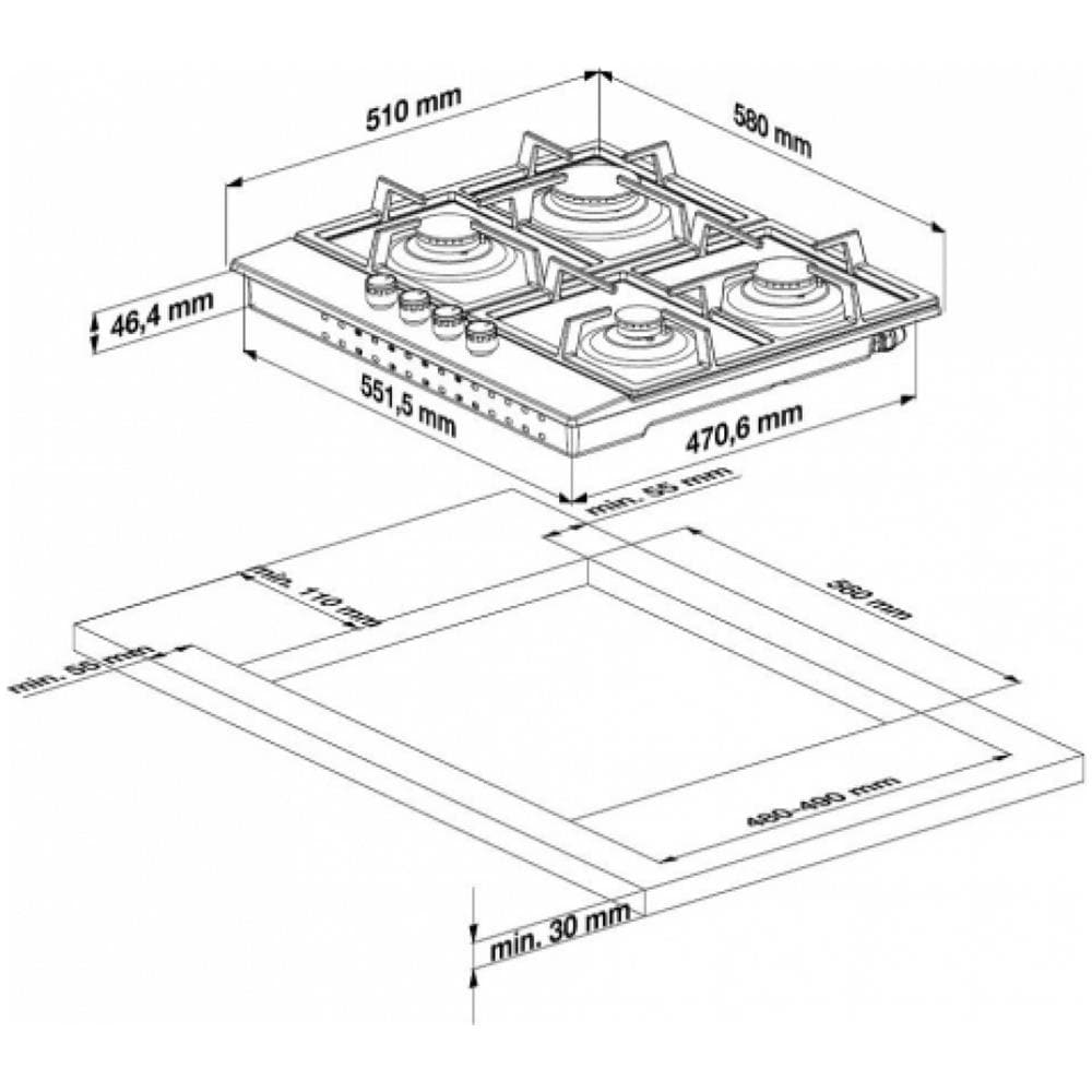 Piano Cottura HILG64222S a Gas 4 Fuochi Gas Colore Nero - Foto 4