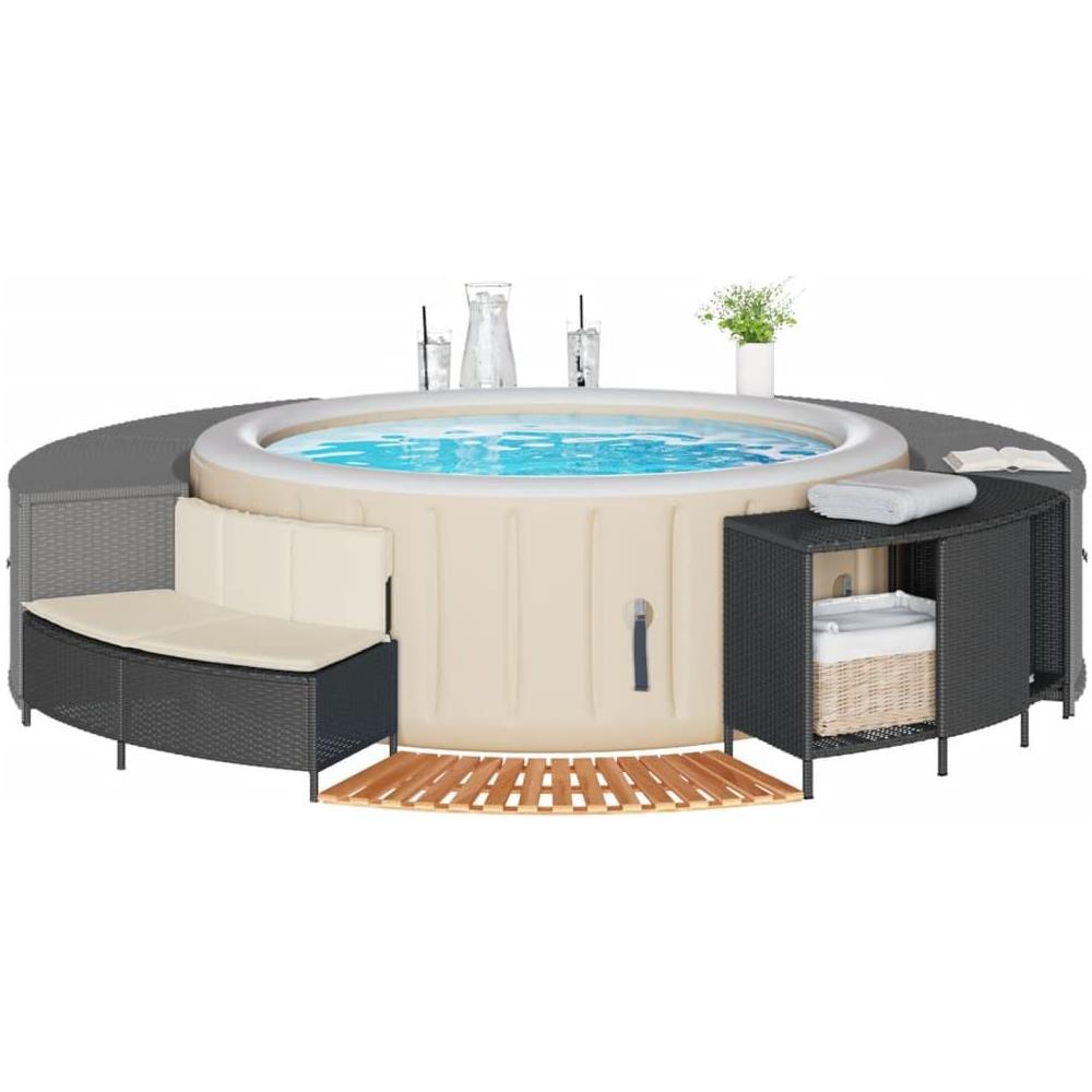 Bordo per Spa Nero in Polyrattan e Legno Massello di Acacia - Foto 2