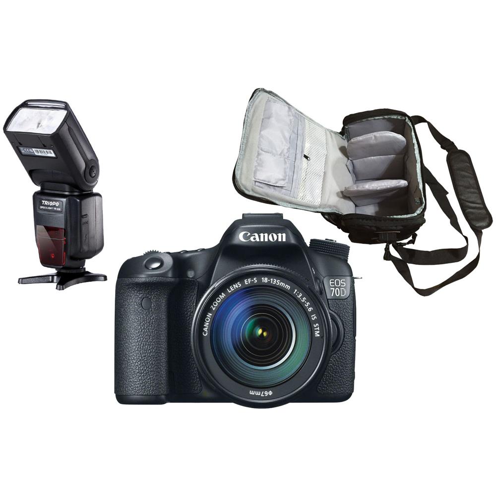 Eos 70d + Canon Ef-s 18-135mm F / 3.5-5.6 Is Stm + Borsa Fotografica Professionale + Flash - Foto 1