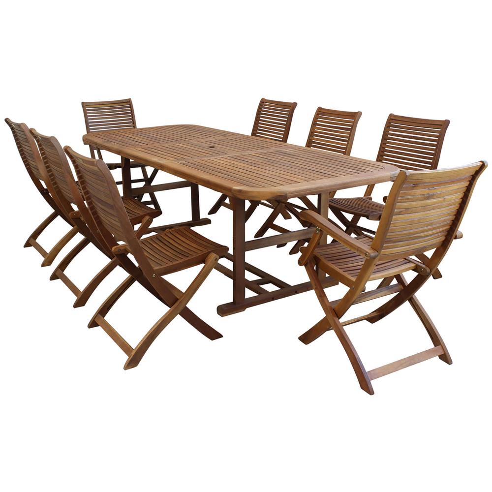 Set Tavolo Giardino Allungabile Rettangolare 180/240 X 100 Con 6 Sedie E 2 Poltrone In Legno Di Acacia Massiccio Per Esterno - Foto 1