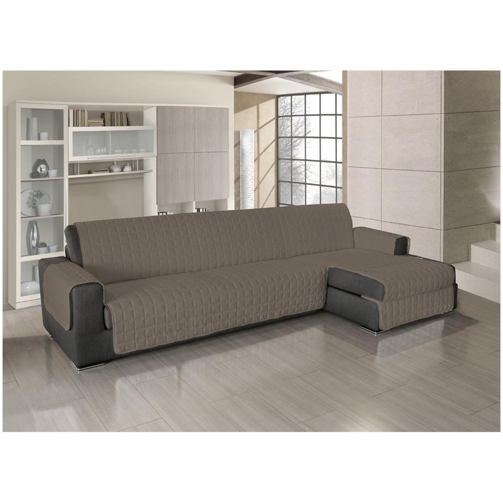 Copridivano Trapuntato Per Divani Con Penisola In Tinta Unita Colore Tabacco 280-285 Cm Tabacco - Foto 5