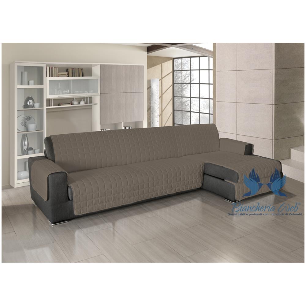 Copridivano Trapuntato Per Divani Con Penisola In Tinta Unita Colore Tabacco 280-285 Cm Tabacco - Foto 1