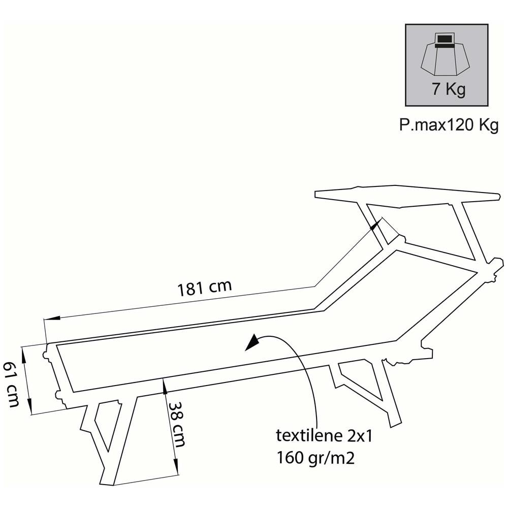 Hugo - Lettino Mare Prendisole Pieghevole In Alluminio Con Tettuccio - Foto 2