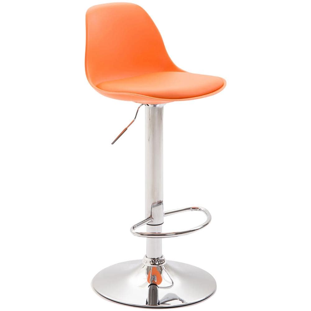 Sgabello Design Kiel in Polipropilene e Similpelle - Sgabello Cucina Girevole e Regolabile - Sgabello da Bar Imbottito e con Poggiapiedi Arancione Cromato - Foto 1