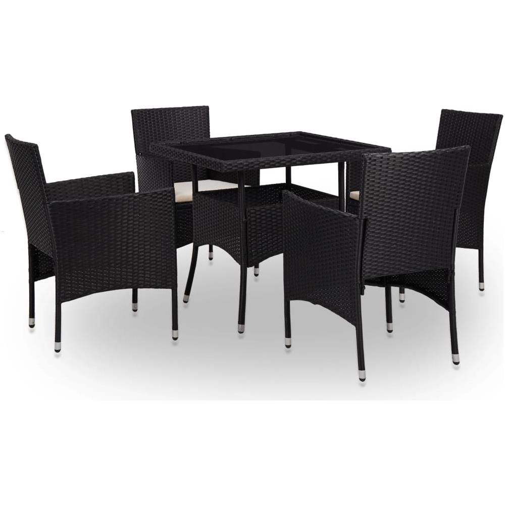 Set Mobili Da Pranzo Per Giardino 5 Pz Polyrattan Nero E Vetro - Foto 1
