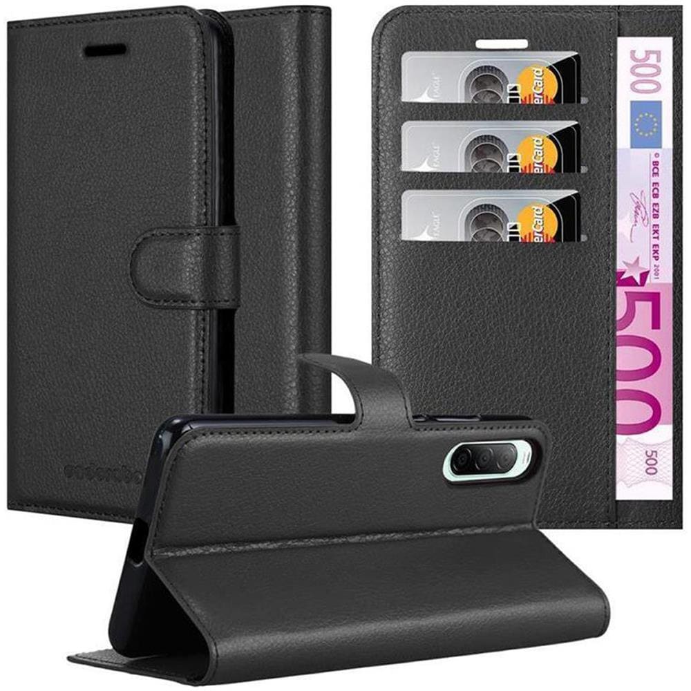 Custodia Compatibile Con Sony Xperia 10 Ii (2. Version) In Nero Carbone - Coperchio Protettiva Con Chiusura Magnetica, Funzione Stand E Tasca Per Le Carte - Foto 1