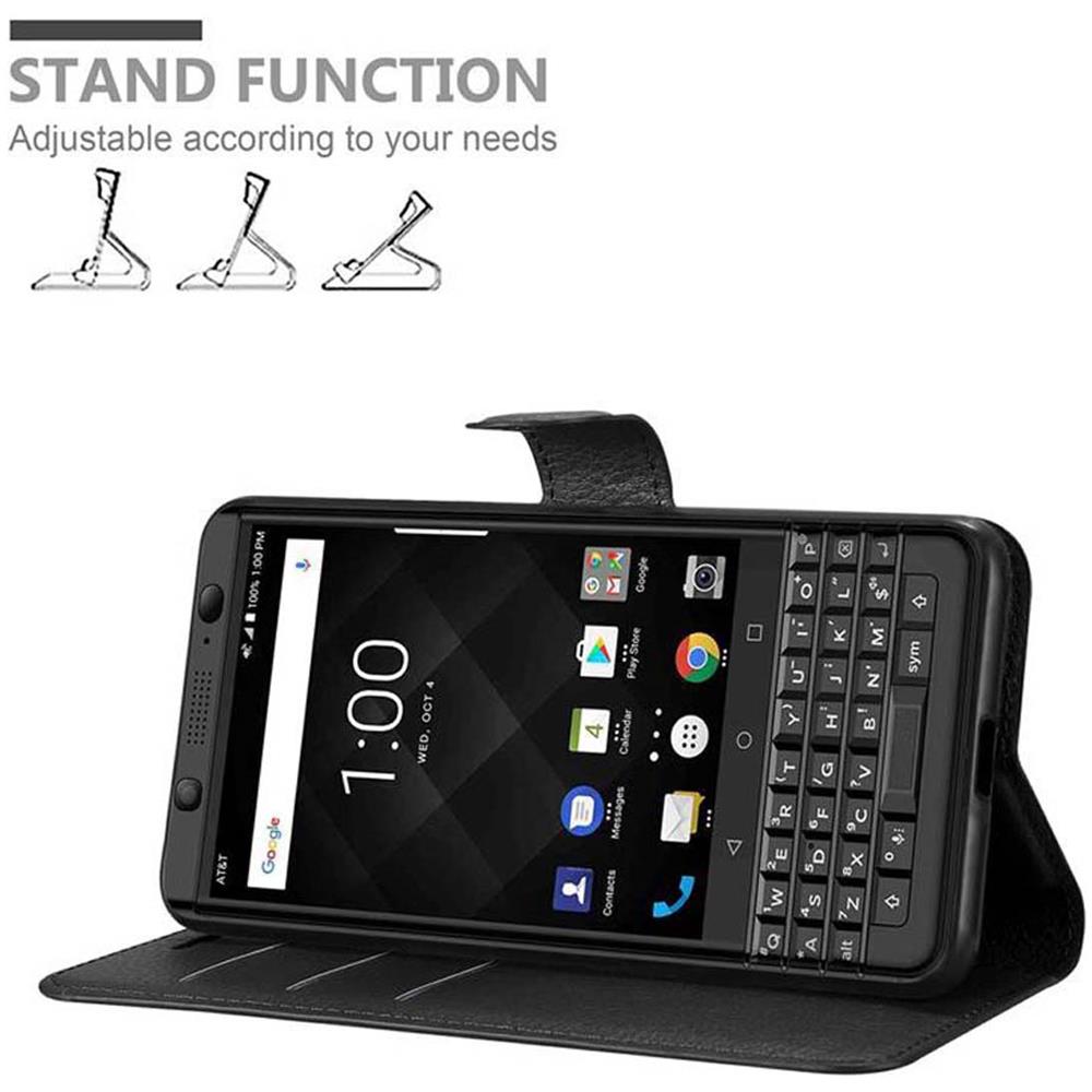 Custodia Compatibile Con Blackberry Keyone In Nero Carbone - Coperchio Protettiva Con Chiusura Magnetica, Funzione Stand E Tasca Per Le Carte - Foto 2