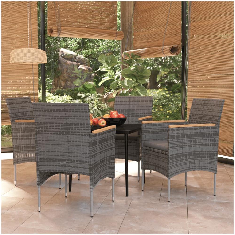 Set Da Pranzo Per Giardino 5 Pz Con Cuscini Grigio E Nero - Foto 1