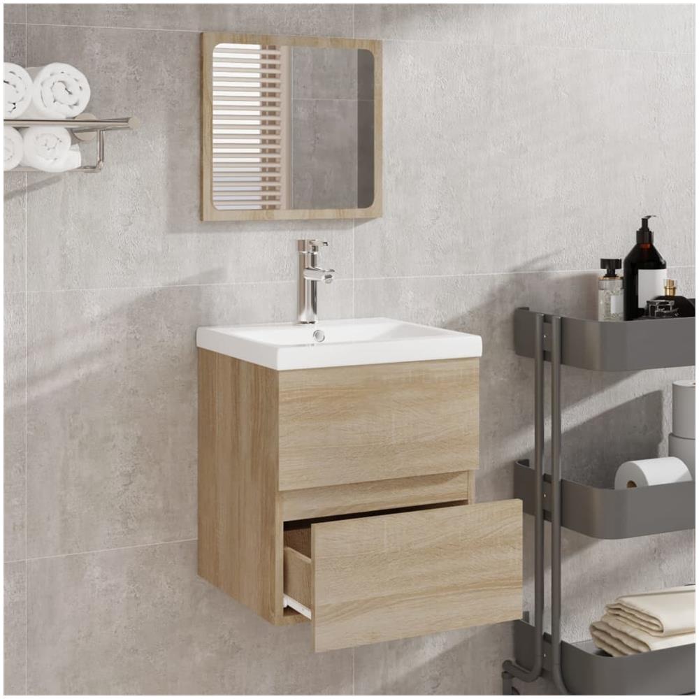Mobile Da Bagno Con Specchio Rovere Sonoma In Legno Multistrato - Foto 3