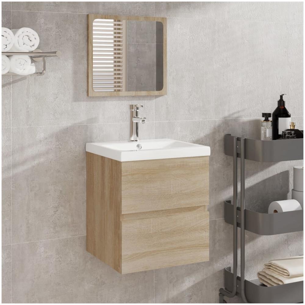 Mobile Da Bagno Con Specchio Rovere Sonoma In Legno Multistrato - Foto 1