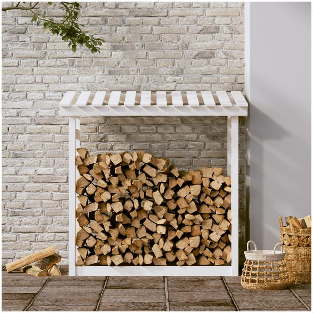 Portalegna Bianco 108x64,5x110 Cm In Legno Massello Di Pino - Foto 6