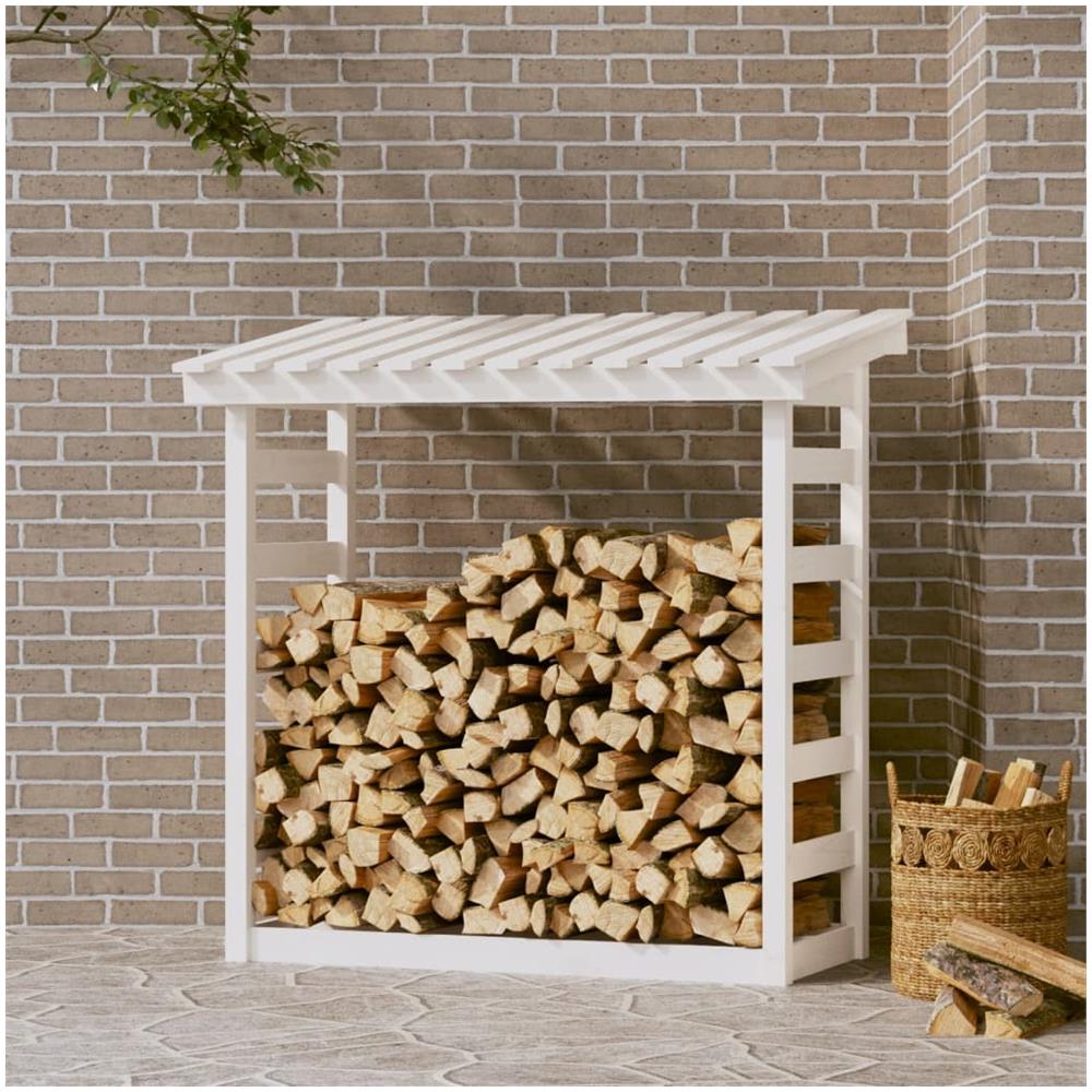 Portalegna Bianco 108x64,5x110 Cm In Legno Massello Di Pino - Foto 1