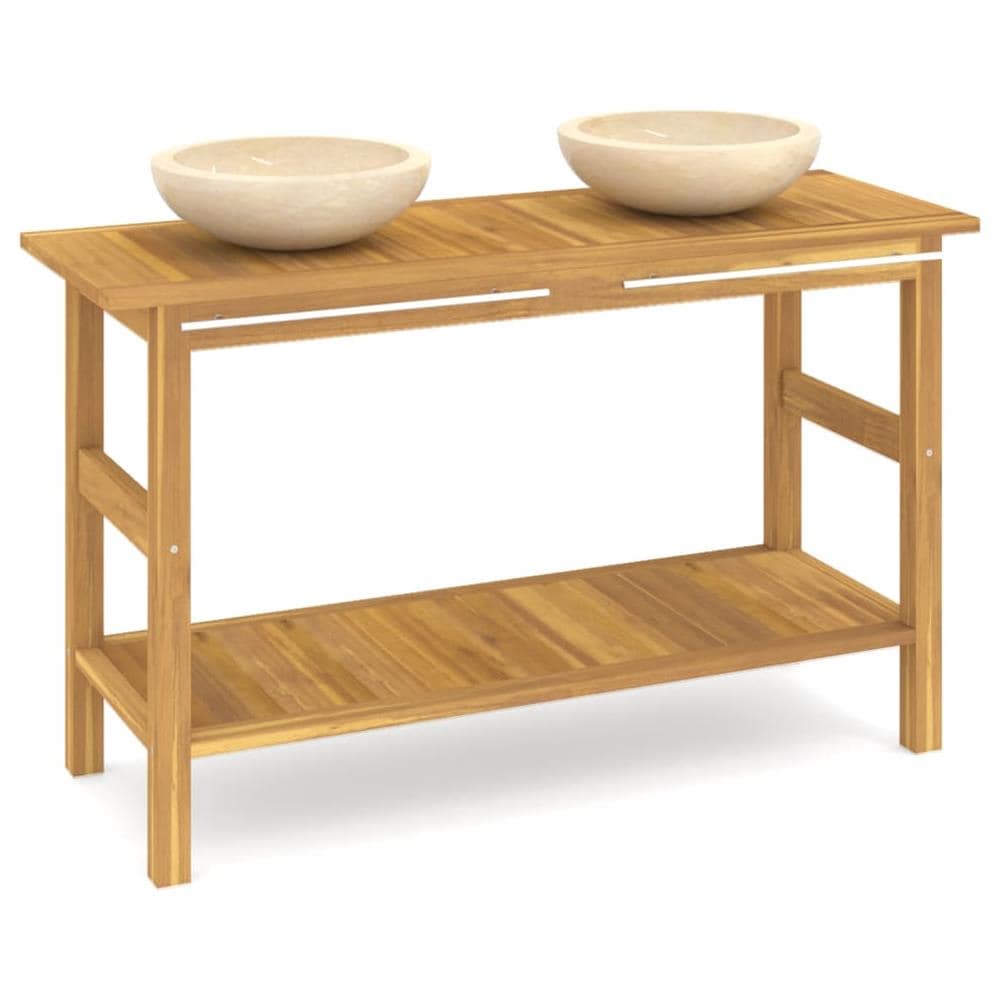 Mobile Vanit Bagno E Lavandini Marmo Crema Legno Massello Teak - Foto 2