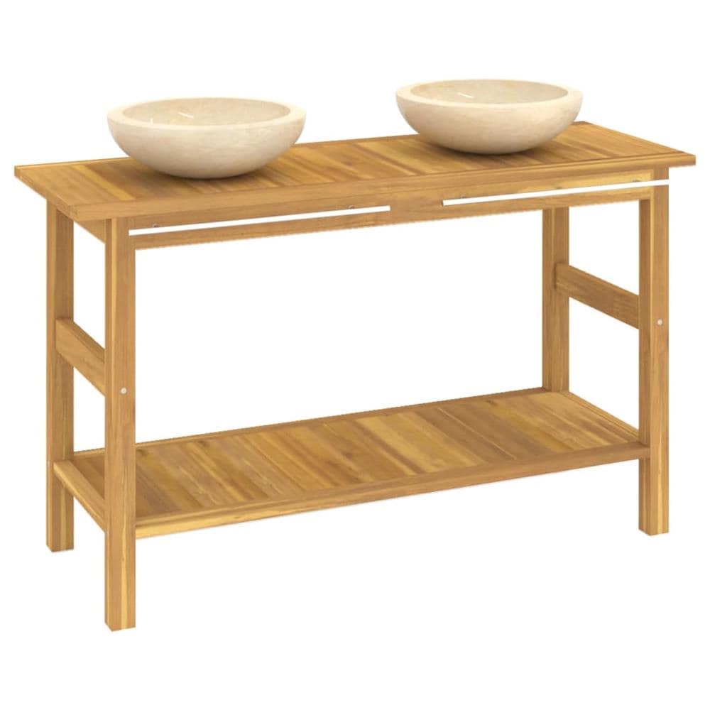 Mobile Vanit Bagno E Lavandini Marmo Crema Legno Massello Teak - Foto 3