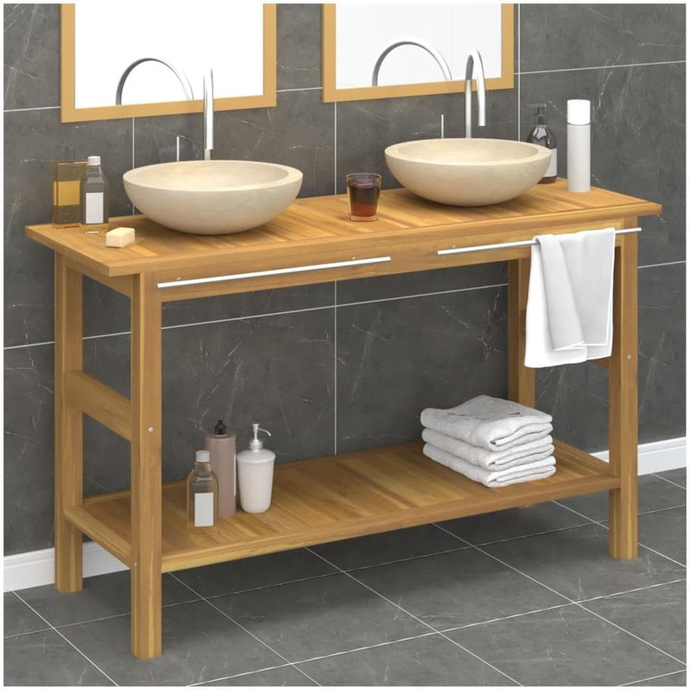 Mobile Vanit Bagno E Lavandini Marmo Crema Legno Massello Teak - Foto 1
