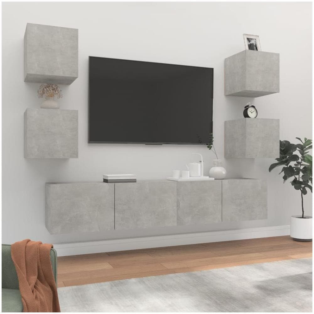 Set di Mobili Porta TV 6 pz Grigio Cemento in Legno Multistrato - Foto 1