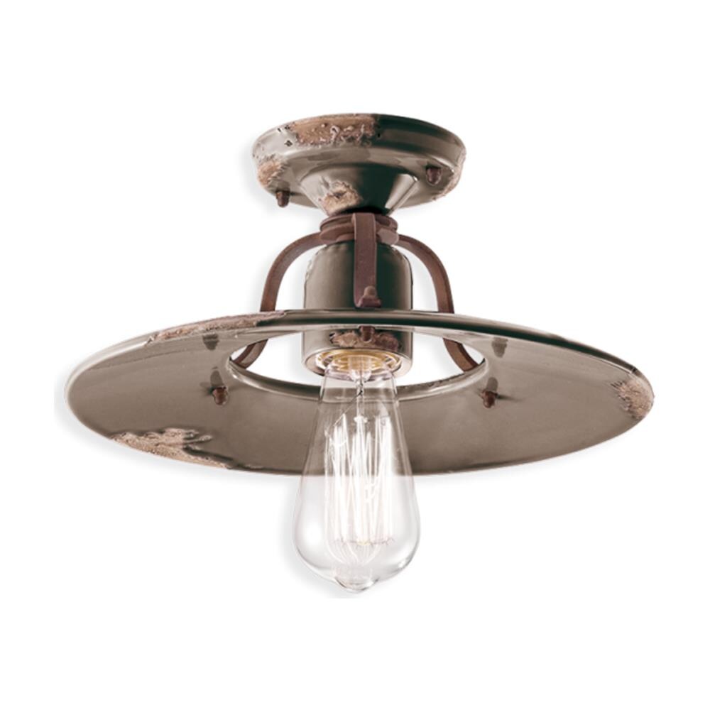 Plafoniera Vintage Country Ferro E Ceramica Tortora D30 1 Luce E27 - Foto 1
