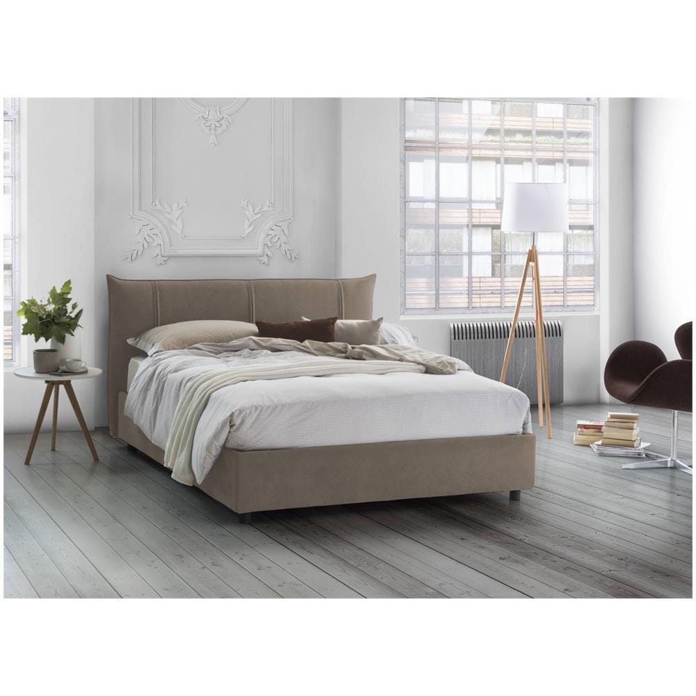 Letto Matrimoniale Celeste, Letto Contenitore Con Rivestimento In Tessuto, 100% Made In Italy, Apertura Frontale, Adatto Per Materasso 160x190 Cm, Tortora - Foto 2